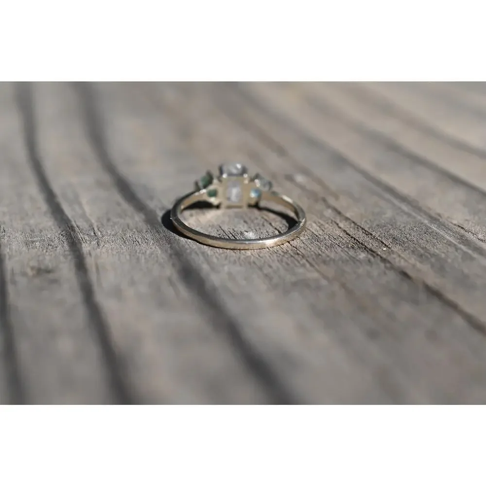 Emerald and Montana sapphire engagement ring 14k white gold size 12
